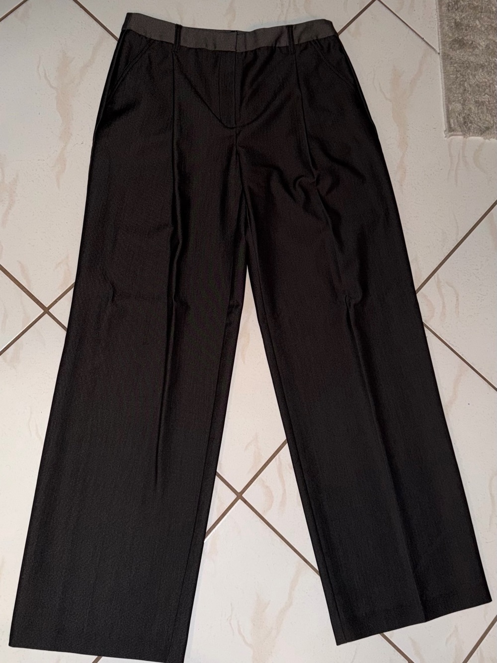 Jones New York Charcoal Wide Leg Trousers Contrast Waistband Dress Pants Womens